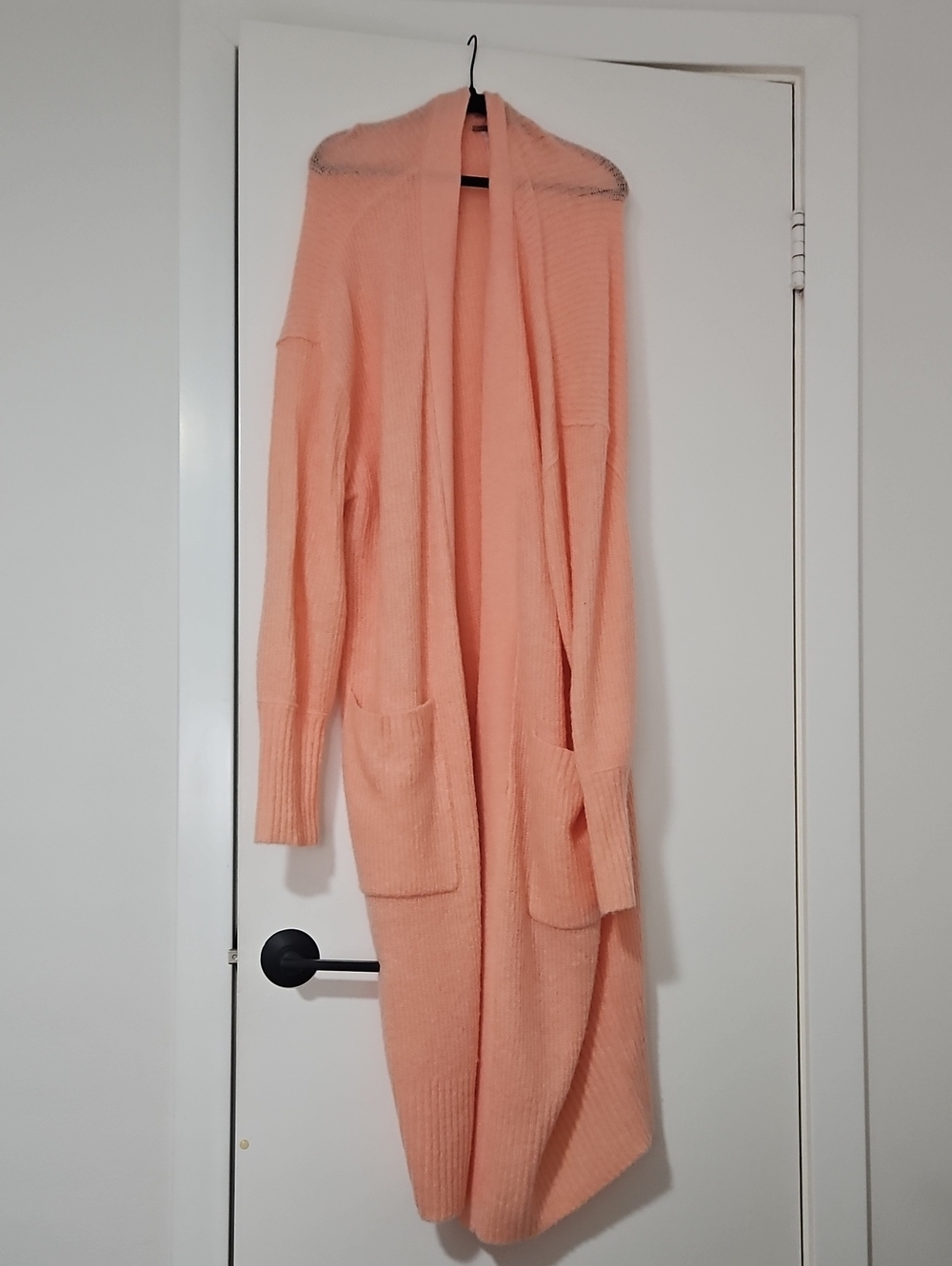 Free People Long Open-Front Peach Cardigan with Pockets